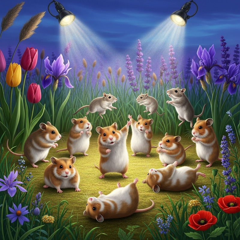 Enchanting Central Asian Grassland Disco Scene with Hamsters & Gerbils