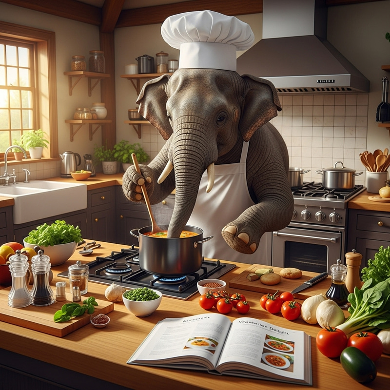 Elephant Chef in Spacious Kitchen | Vegetarian Delight Recipe Elephant Chef in Spacious Kitchen | Vegetarian Delight Recipe
