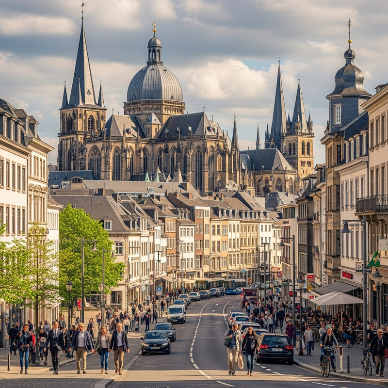Aachen Cityscape: Historical Churches and Gothic Architecture