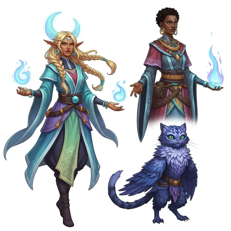 Enchanting Half-Elf Moon Druid and Mystical Companions Enchanting Half-Elf Moon Druid and Mystical Companions