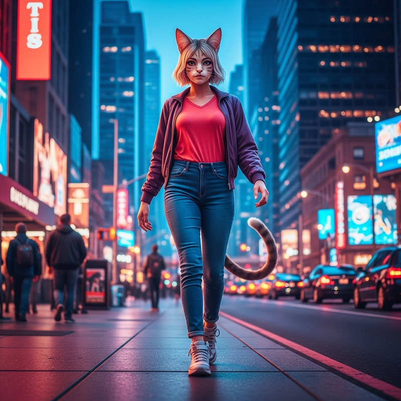 Cat Girl in City - Urban Metropolis Scene Cat Girl in City - Urban Metropolis Scene