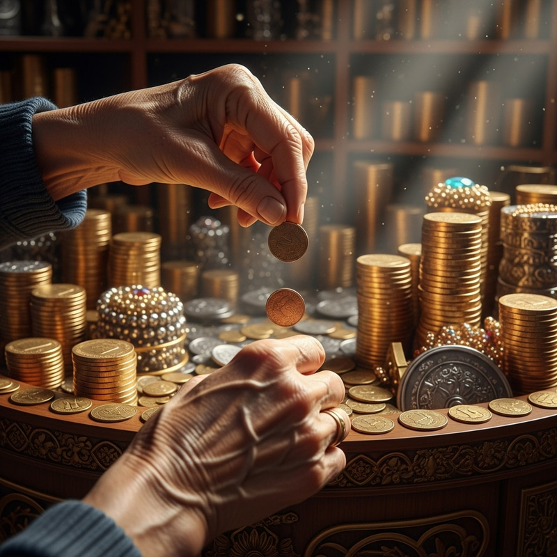 Symbolic Offering: Widow's Tiny Coins in Grand Treasury