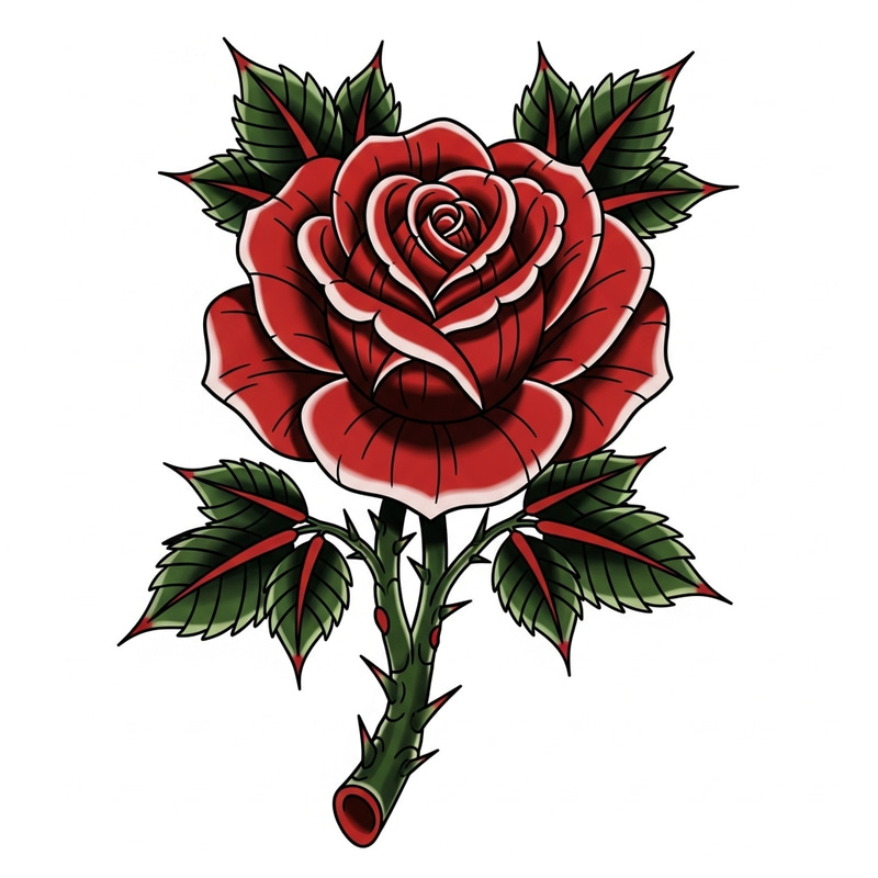Detailed American Traditional Tattoo Rose Illustration Detailed American Traditional Tattoo Rose Illustration