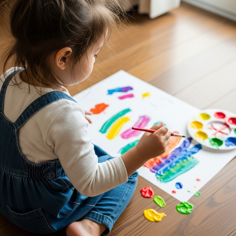 Three-Year-Old Girl Painting in 4K Detail