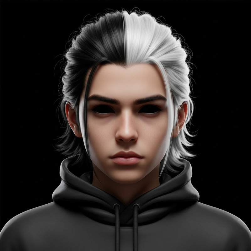 Hispano Boy with Samurai-style Black and White Hair