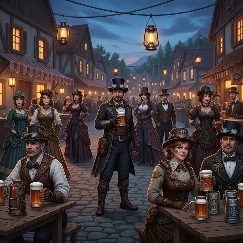 Steampunk Beer Festival in Cabannes Town Square - A Delightful Victorian Gathering