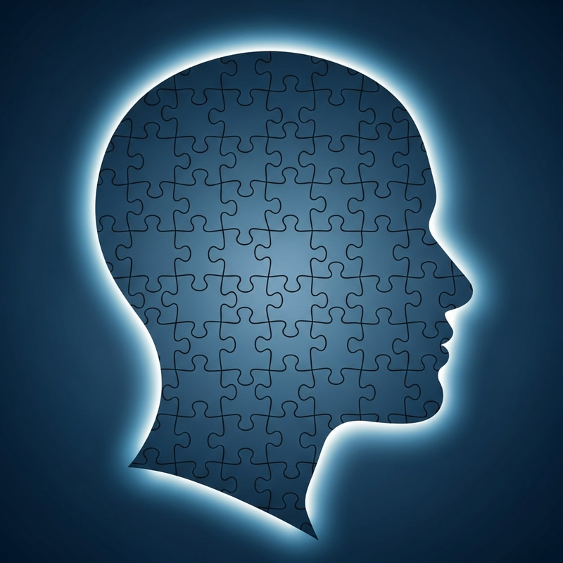 Silhouette Head Puzzle Pieces Glow Silhouette Head Puzzle Pieces Glow