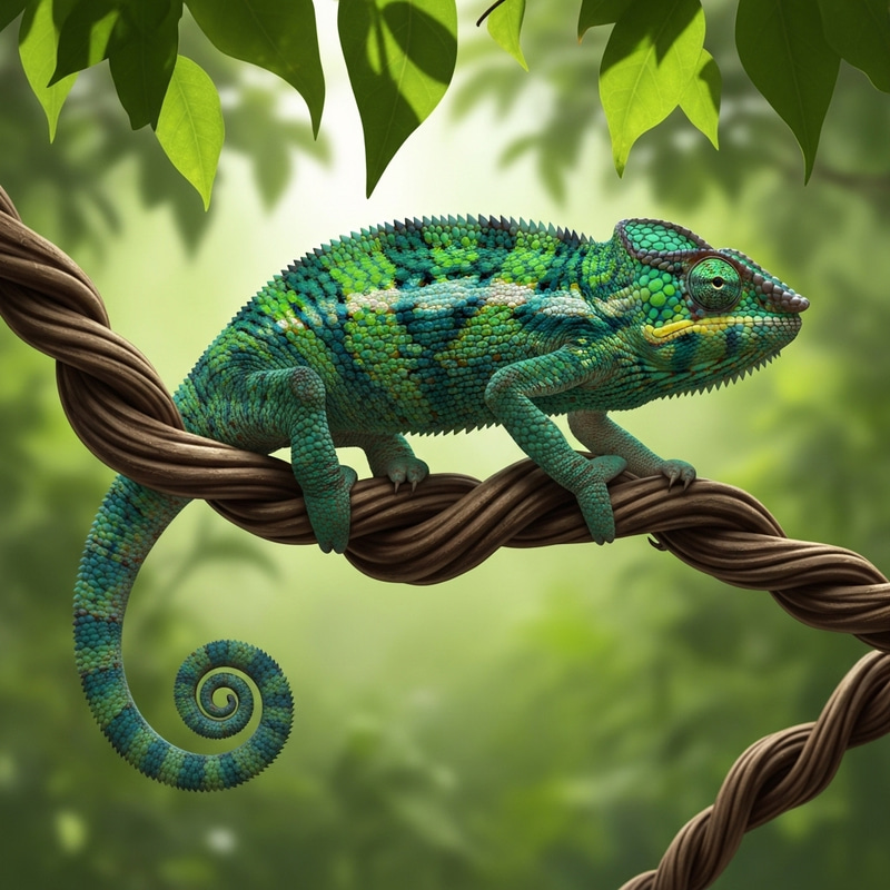 Captivating Chameleon in Lush Greenery Captivating Chameleon in Lush Greenery