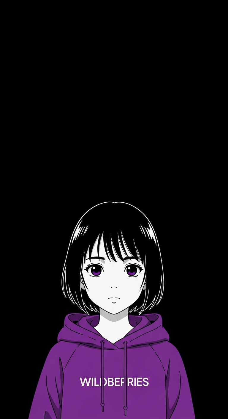 Contemplative Anime Portrait of Young Girl in WildBerries Hoodie Contemplative Anime Portrait of Young Girl in WildBerries Hoodie