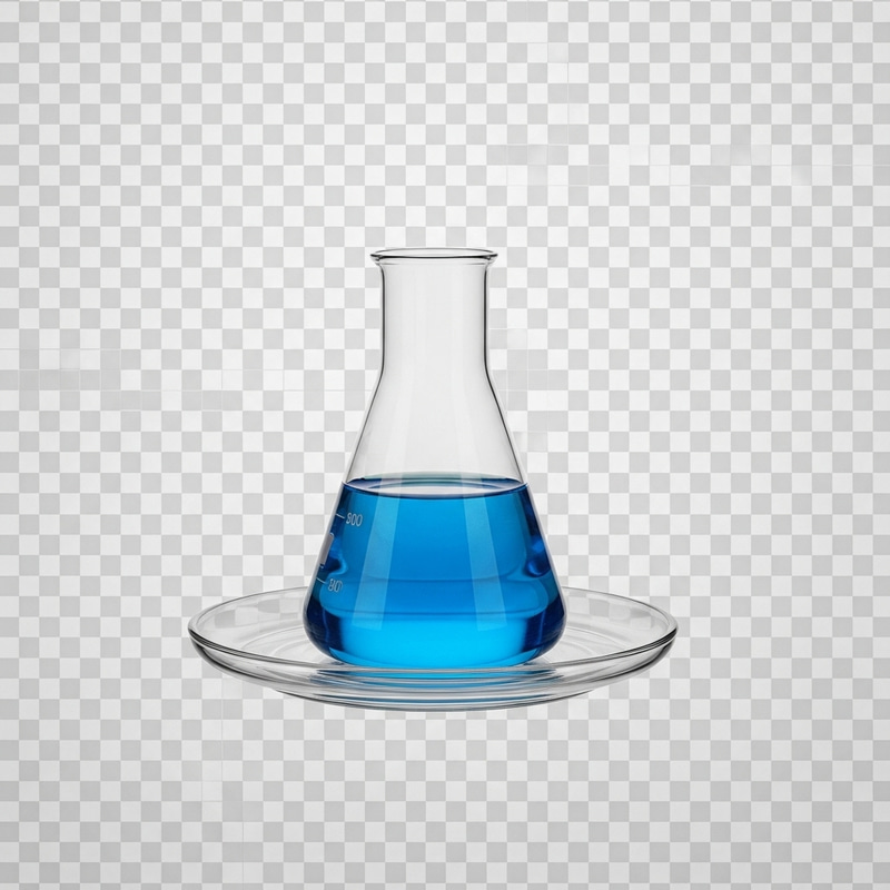 Chemical Glass with Blue Liquid on Transparent Plate