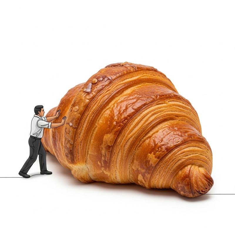 Man Pushing Appetizing Croissant Sculpture Man Pushing Appetizing Croissant Sculpture