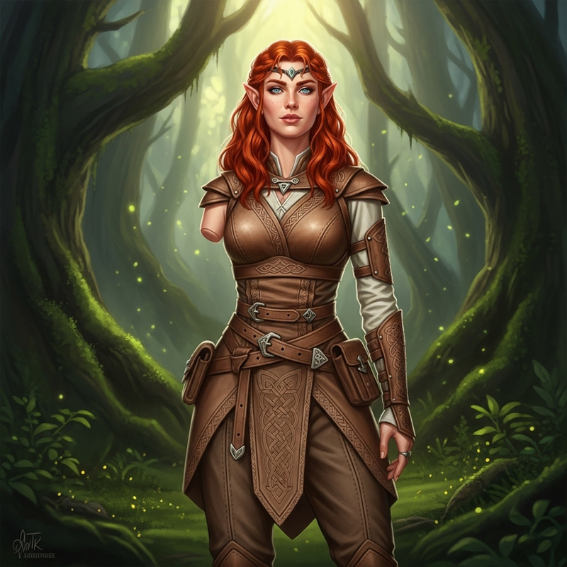 Courageous Elf Woman with Red Hair - Ethereal and Resilient Courageous Elf Woman with Red Hair - Ethereal and Resilient