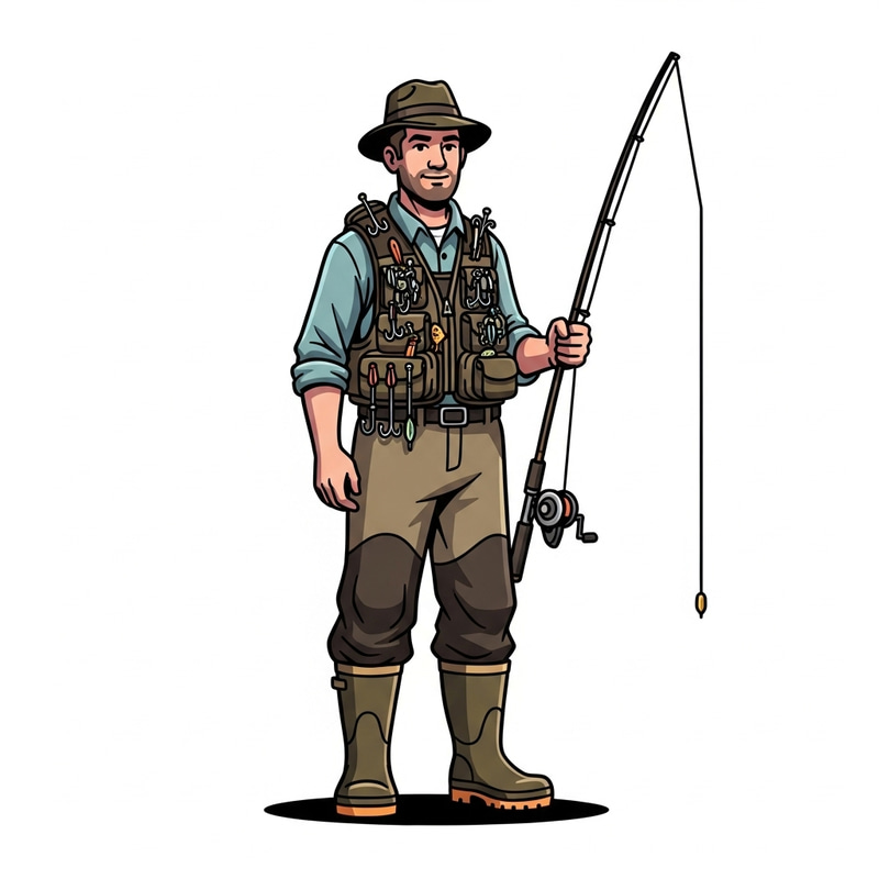 Vibrant 2D Cartoon Fisherman Character Illustration