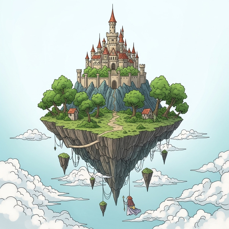 Whimsical Floating Island Castle Illustration Whimsical Floating Island Castle Illustration