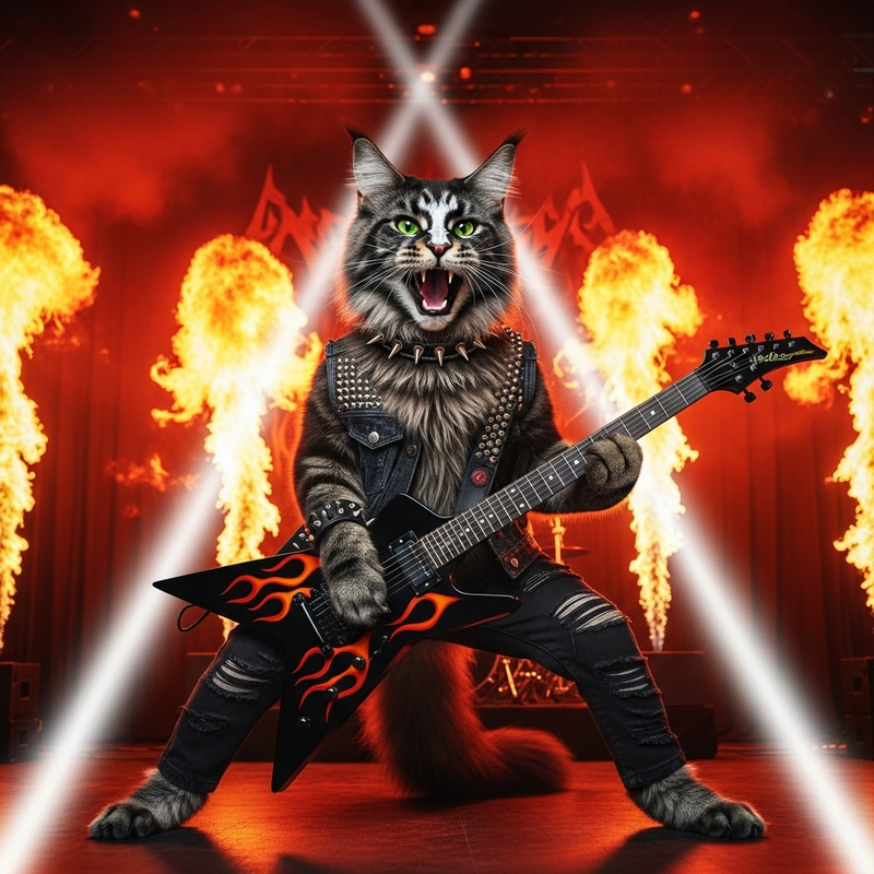 Metal Cat Rocking Guitar Like Kiss Band Metal Cat Rocking Guitar Like Kiss Band
