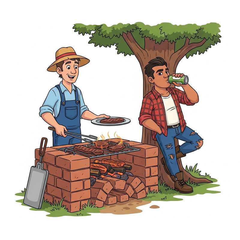 Cartoon Hillbillies BBQ Grilling & Drinking Beer Scene Cartoon Hillbillies BBQ Grilling & Drinking Beer Scene