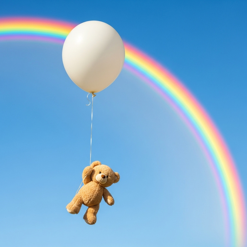 Teddy Bear with Balloon in Air: A Rainbow Adventure