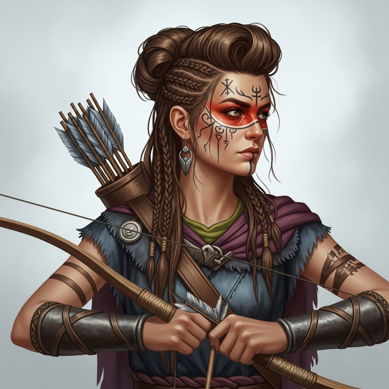 Serious Warrior Woman with Bow and Quiver Ready to Fight Serious Warrior Woman with Bow and Quiver Ready to Fight