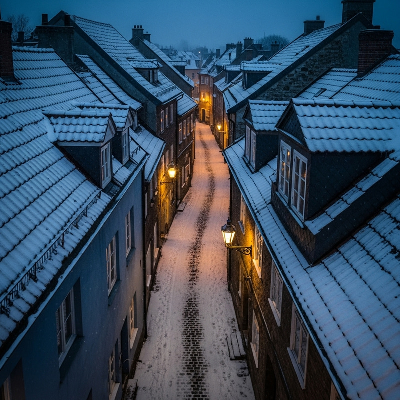 Winter Night Victorian Houses in Old Europe | Aerial View Winter Night Victorian Houses in Old Europe | Aerial View