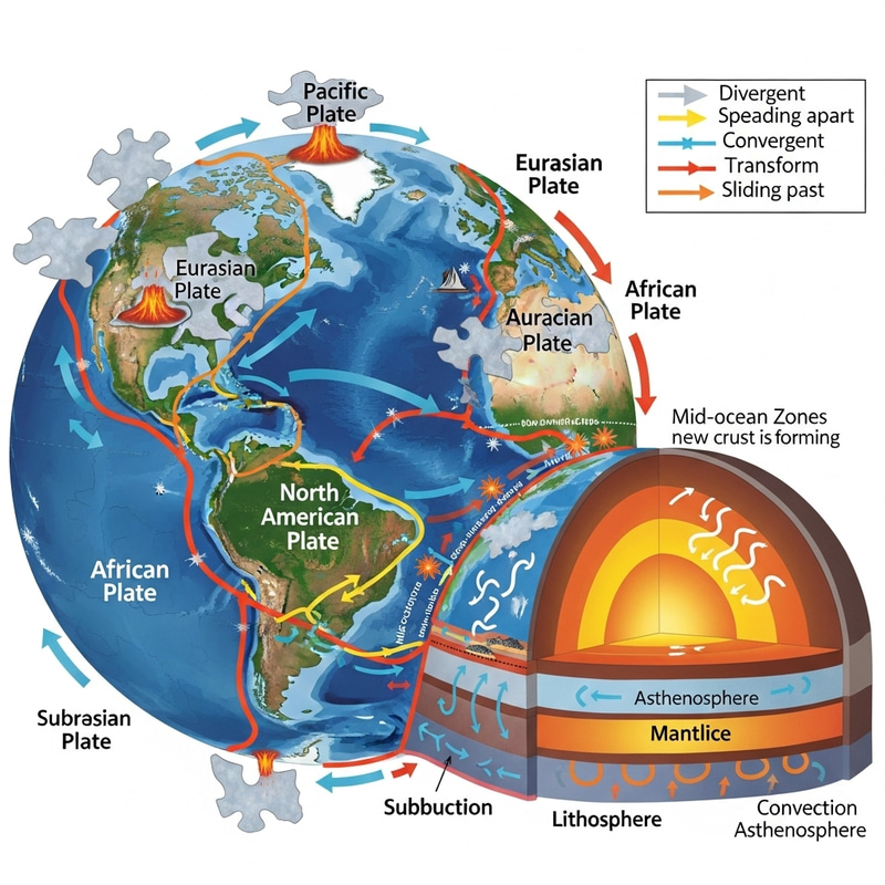 Tectonic Plates Movement - Diagram & Illustration Tectonic Plates Movement - Diagram & Illustration