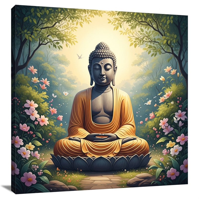 Tranquil Buddha Meditating in Lush Garden | Zen Art Influence Tranquil Buddha Meditating in Lush Garden | Zen Art Influence
