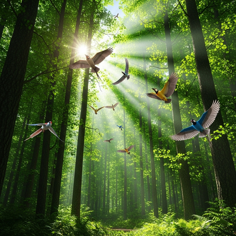 Serene Forest | Vibrant Greenery with 3D Bird Animations