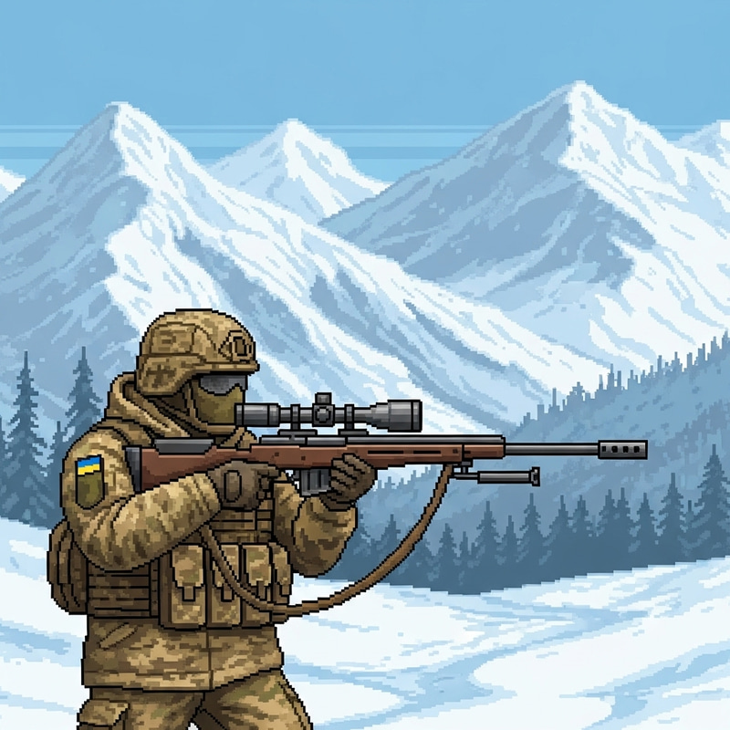 Pixel Art Ukrainian Sniper in Camouflage - Stealth Mission Pixel Art Ukrainian Sniper in Camouflage - Stealth Mission