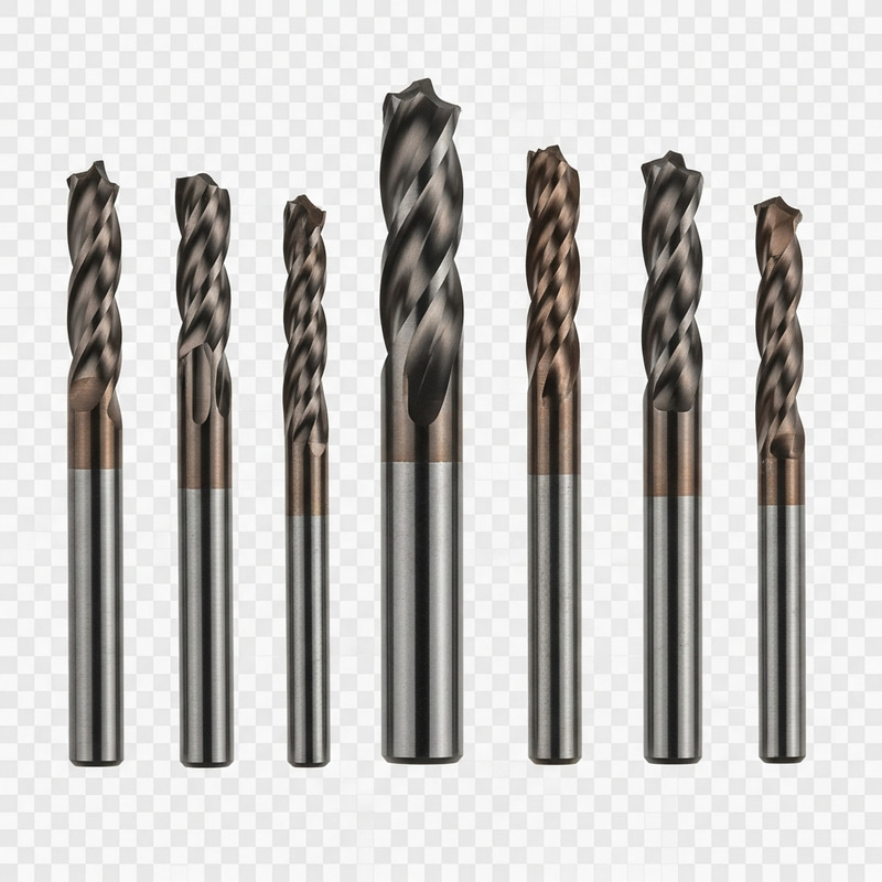 Coated Carbide End Mills on Transparent Background Coated Carbide End Mills on Transparent Background