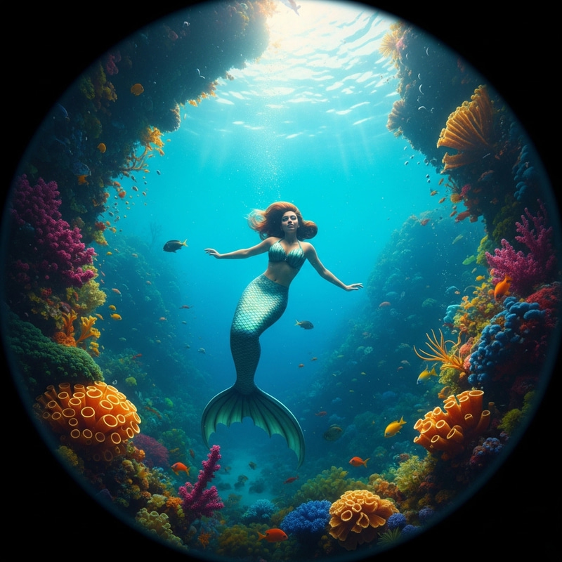 Surreal Underwater Mermaid Painting in Vibrant Fantasy Scene