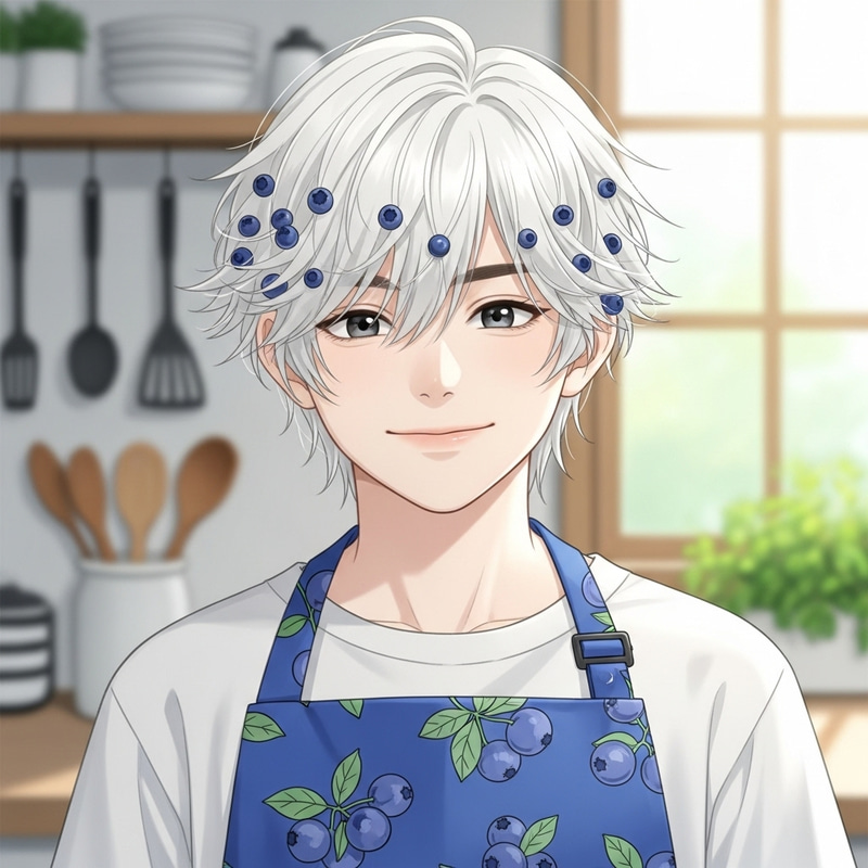 Blueberry Motif Boy with White Hair Profile Blueberry Motif Boy with White Hair Profile