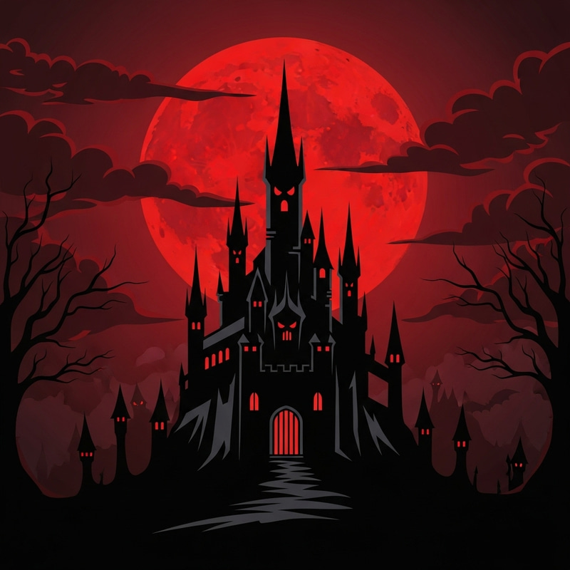 Dark Fantasy Castle & Blood Moon | Sports Mascot Logo Concept