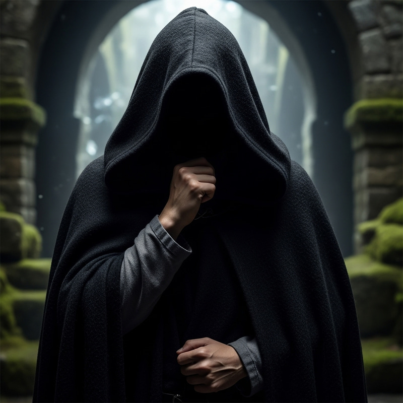 Contemplative Figure in Hood: A Captivating Mystery