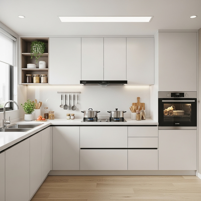 Contemporary HDB Kitchen Design: Efficient L-Shape Cabinet Layout Contemporary HDB Kitchen Design: Efficient L-Shape Cabinet Layout