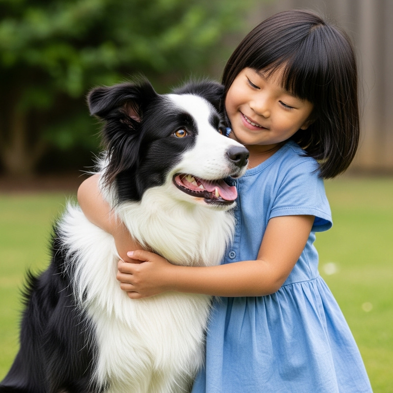 Border Collie Lovingly Embraces Little Black-Haired Girl | Heartwarming Moment
