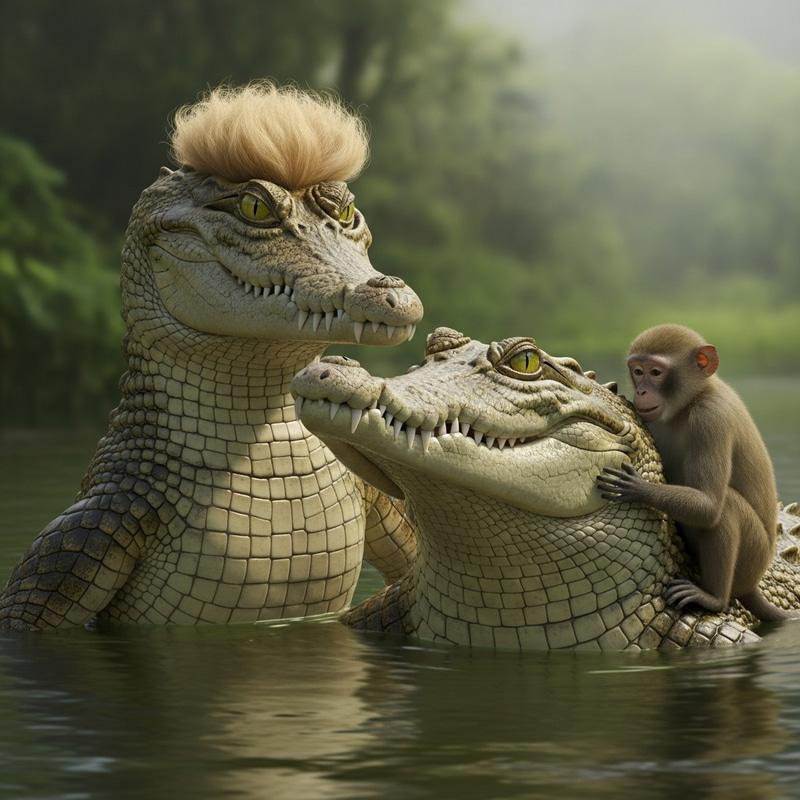 Jealous Crocodile's Wife Questions Husband's Monkey Friendship