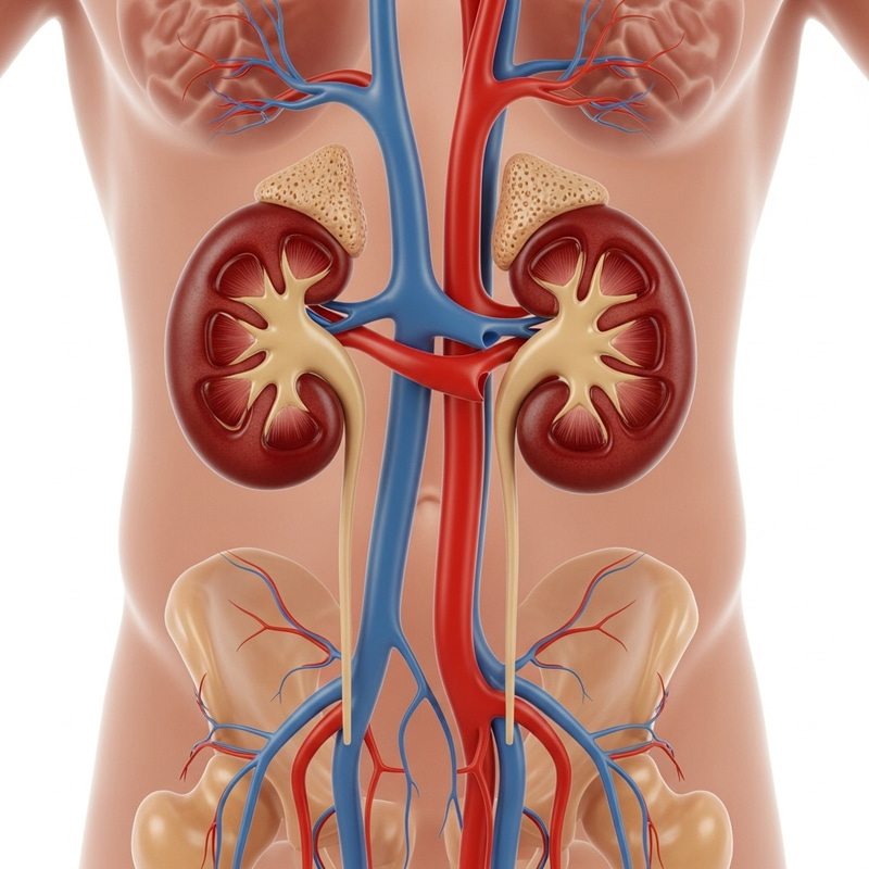 Detailed Anatomical Illustration of Human Kidneys