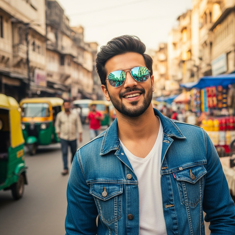 Power Star Pawan Kalyan in Vibrant Indian Cityscape Power Star Pawan Kalyan in Vibrant Indian Cityscape