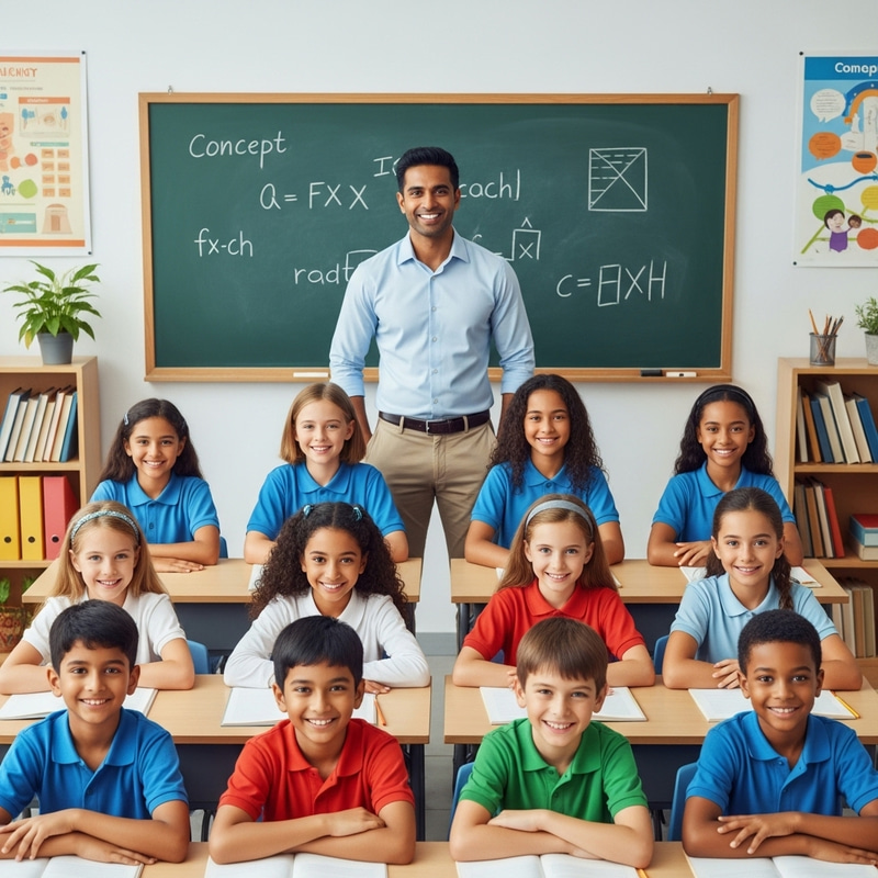 South Asian Male Teacher Poster with 10 Diverse Students South Asian Male Teacher Poster with 10 Diverse Students