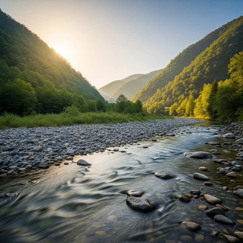 Tranquil River Landscape | Path of Least Resistance - A Serene Natural Scene Tranquil River Landscape | Path of Least Resistance - A Serene Natural Scene