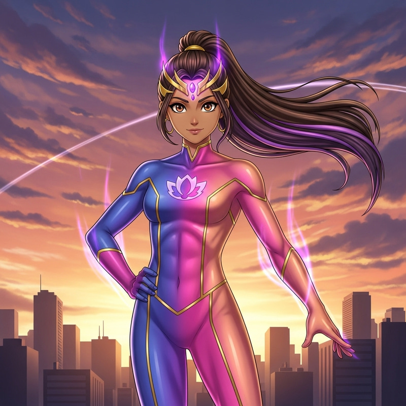 Rainbow Superhero Girl Anime in Pink and Purple Costume