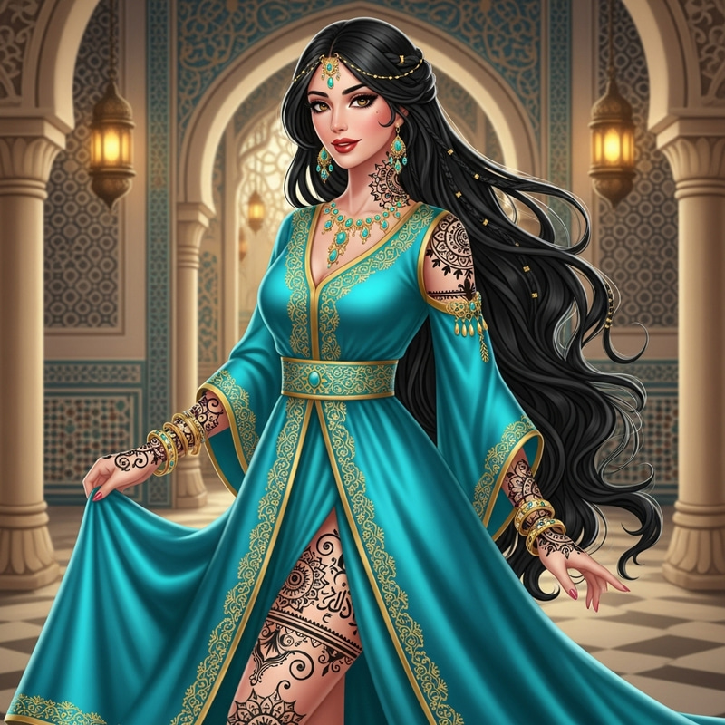 Enchanting Middle-Eastern Woman: Gorgeous Princess Jasmine with Intricate Tattoos Enchanting Middle-Eastern Woman: Gorgeous Princess Jasmine with Intricate Tattoos