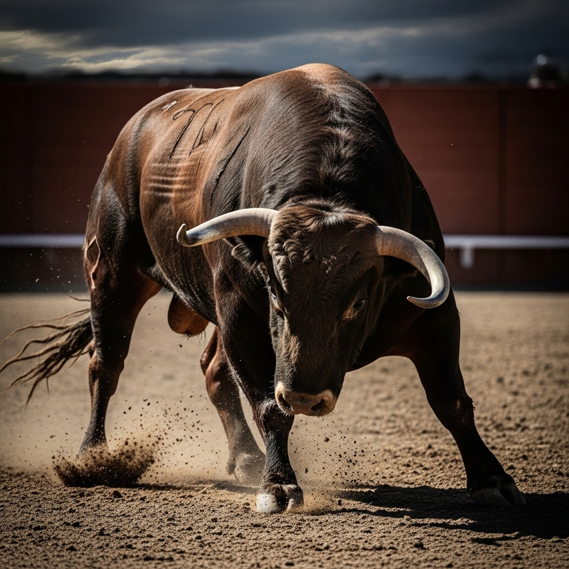 Dramatic Bull Fighting Pose - Aggressive & Dynamic Image