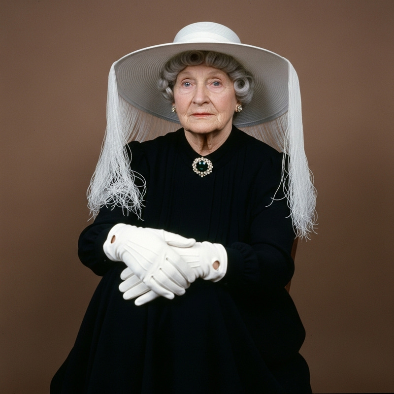 Vintage Lady in Stylish Black Dress and White Hat Vintage Lady in Stylish Black Dress and White Hat
