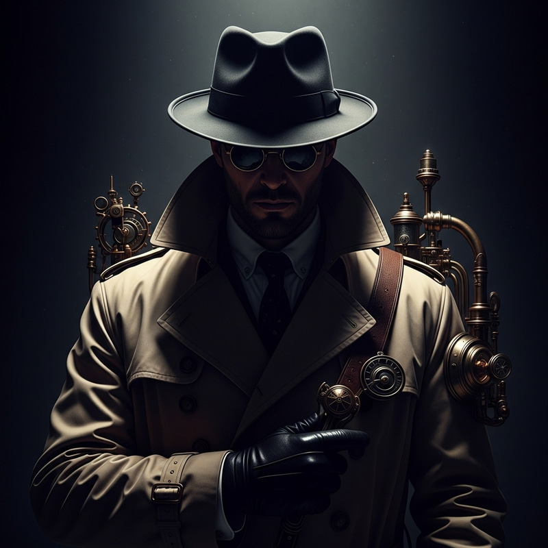 Mysterious Noir Character in Steampunk Style