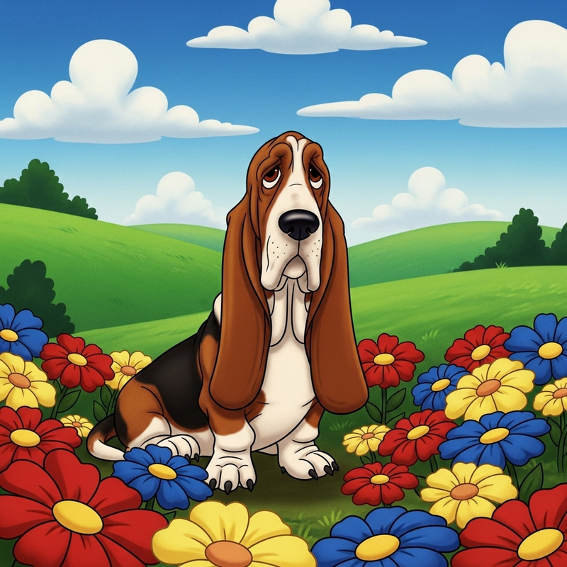 Realistic Dog with Floral Disney-style Background Realistic Dog with Floral Disney-style Background