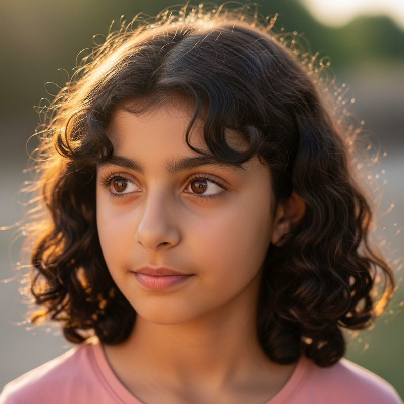 12-Year-Old Middle-Eastern Girl with Curly Hair and Brown Eyes 12-Year-Old Middle-Eastern Girl with Curly Hair and Brown Eyes