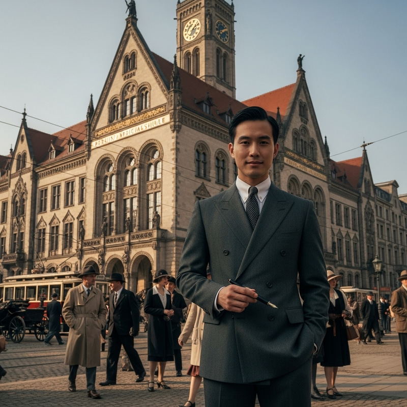Confident Asian Male Student at Berlin Medical School 1925