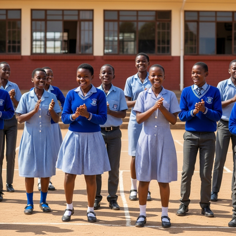 Joyful African School Kids Dancing in Uniform