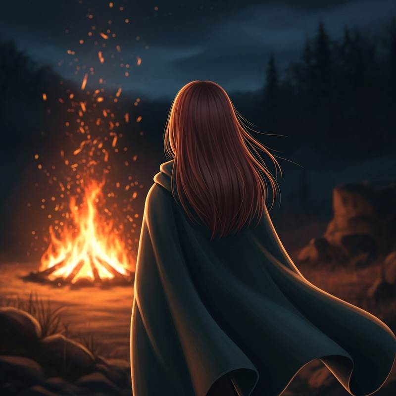 Mysterious Girl in Cloak by Fiery Night Fire Mysterious Girl in Cloak by Fiery Night Fire