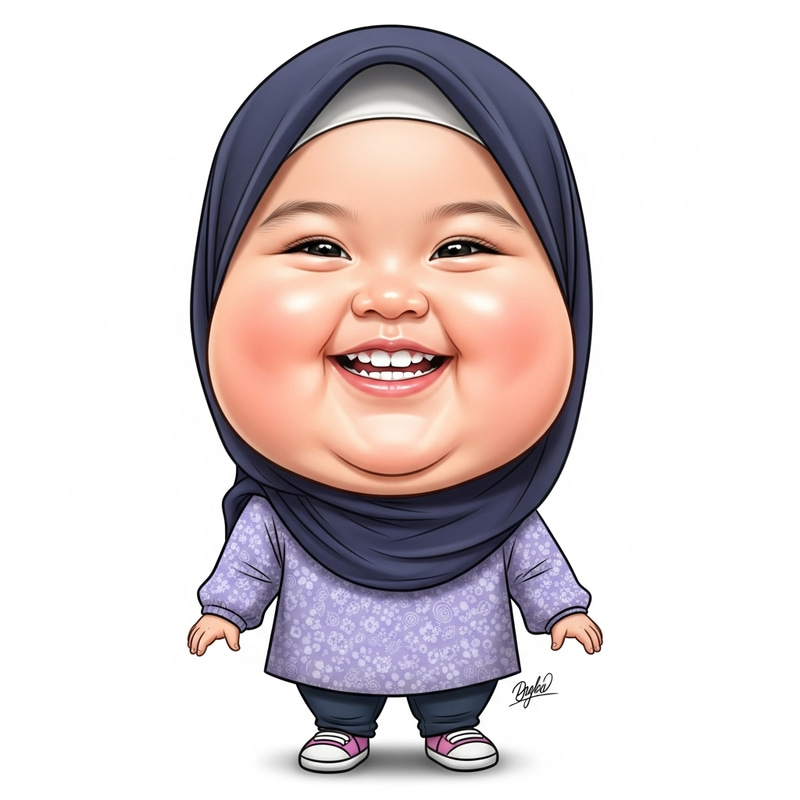 Extremely Cute Malay Baby Girl Caricature with Chubby Cheeks